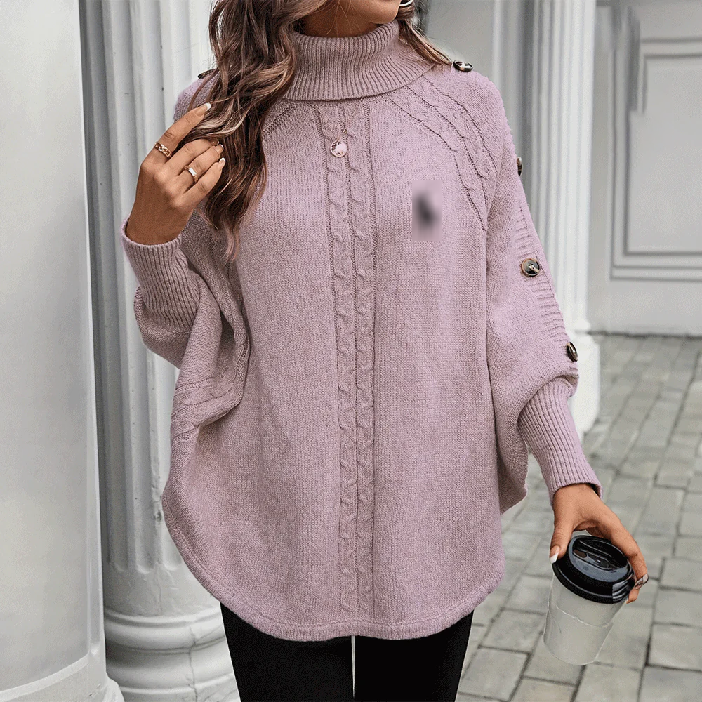Knit Buttoned Poncho Sweater