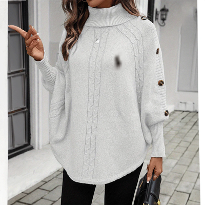 Knit Buttoned Poncho Sweater