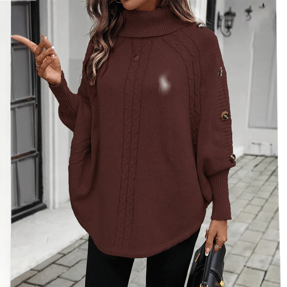 Knit Buttoned Poncho Sweater