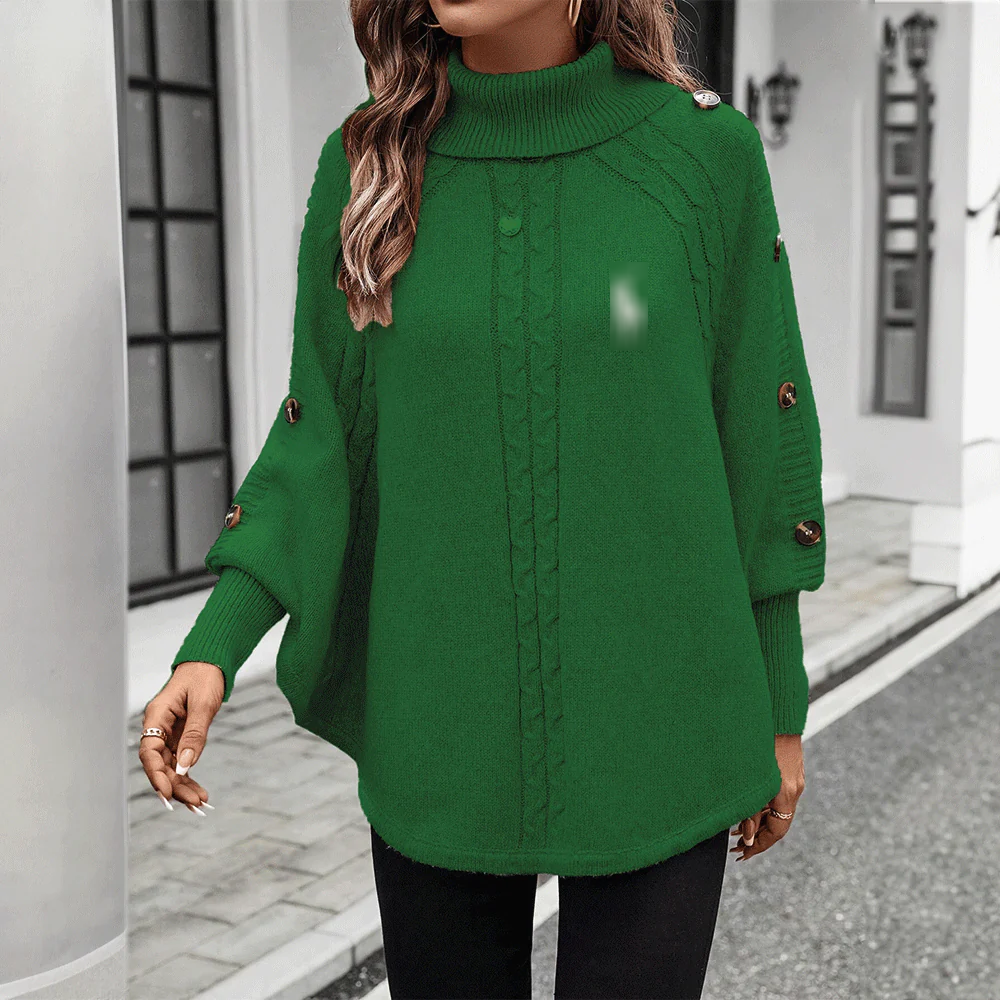 Knit Buttoned Poncho Sweater