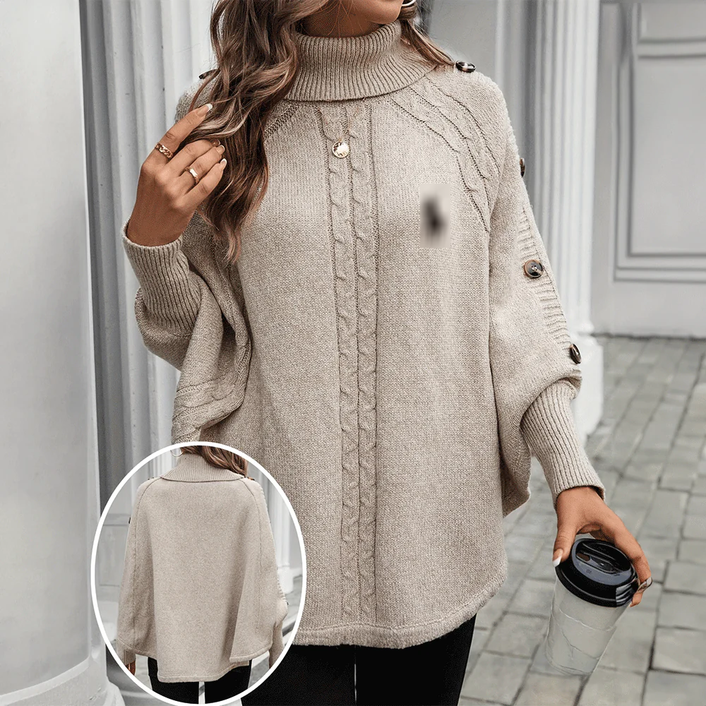 Knit Buttoned Poncho Sweater